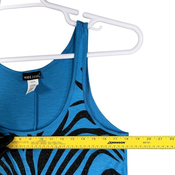 Y2K Vintage Wet Seal Womens M Blue Zebra Print Tank Top Made In USA Flowy Beachy - Picture 7 of 11